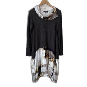 Luukaa Art to Wear Lagenlook Tunic Top Blouse Mini Dress Abstract Size 6 NWT